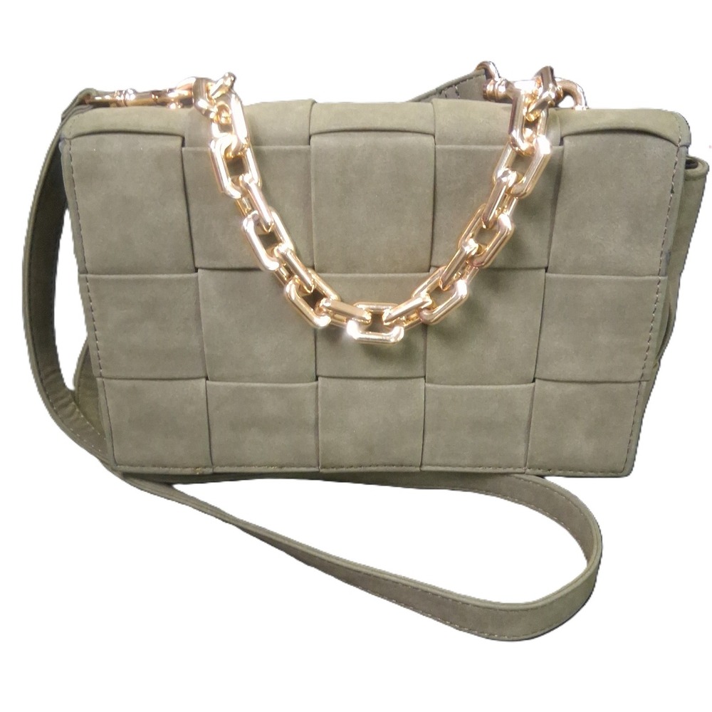 Missguided Green Woven 100% Polyester 10" x 7" x 2" Crossbody Bag